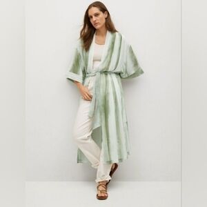 Mango MNG Pastel Tie Dye Green Kimono Dress Wrap Sz XS/S
